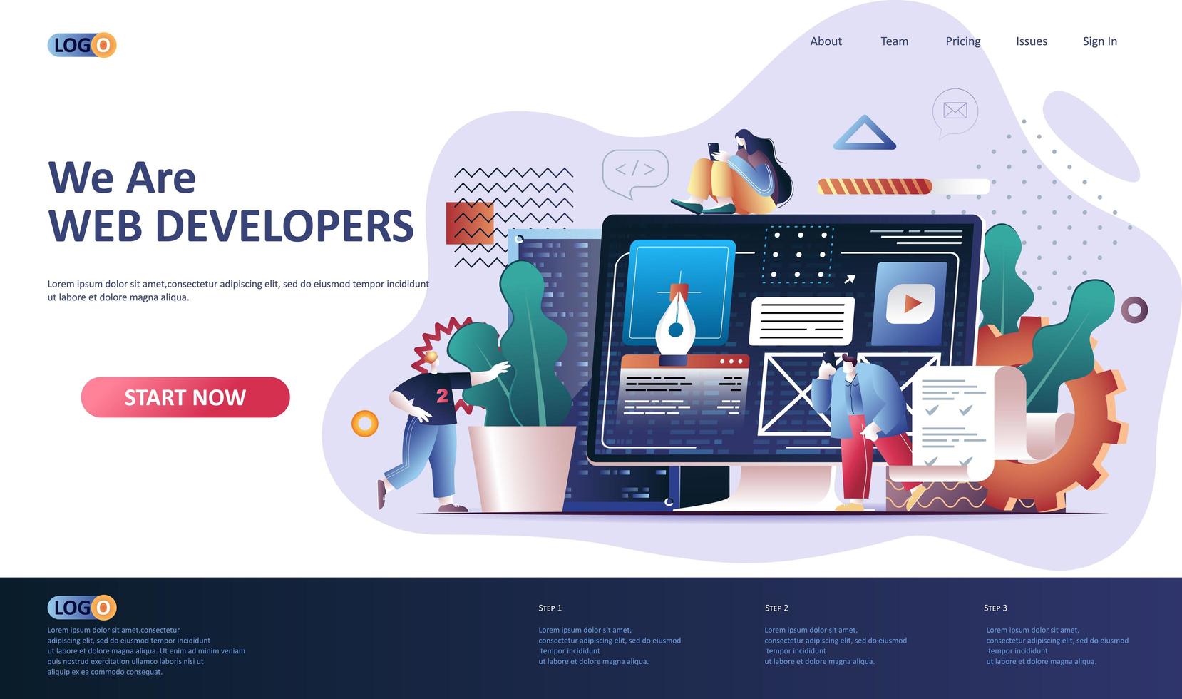 Web development flat landing page template vector