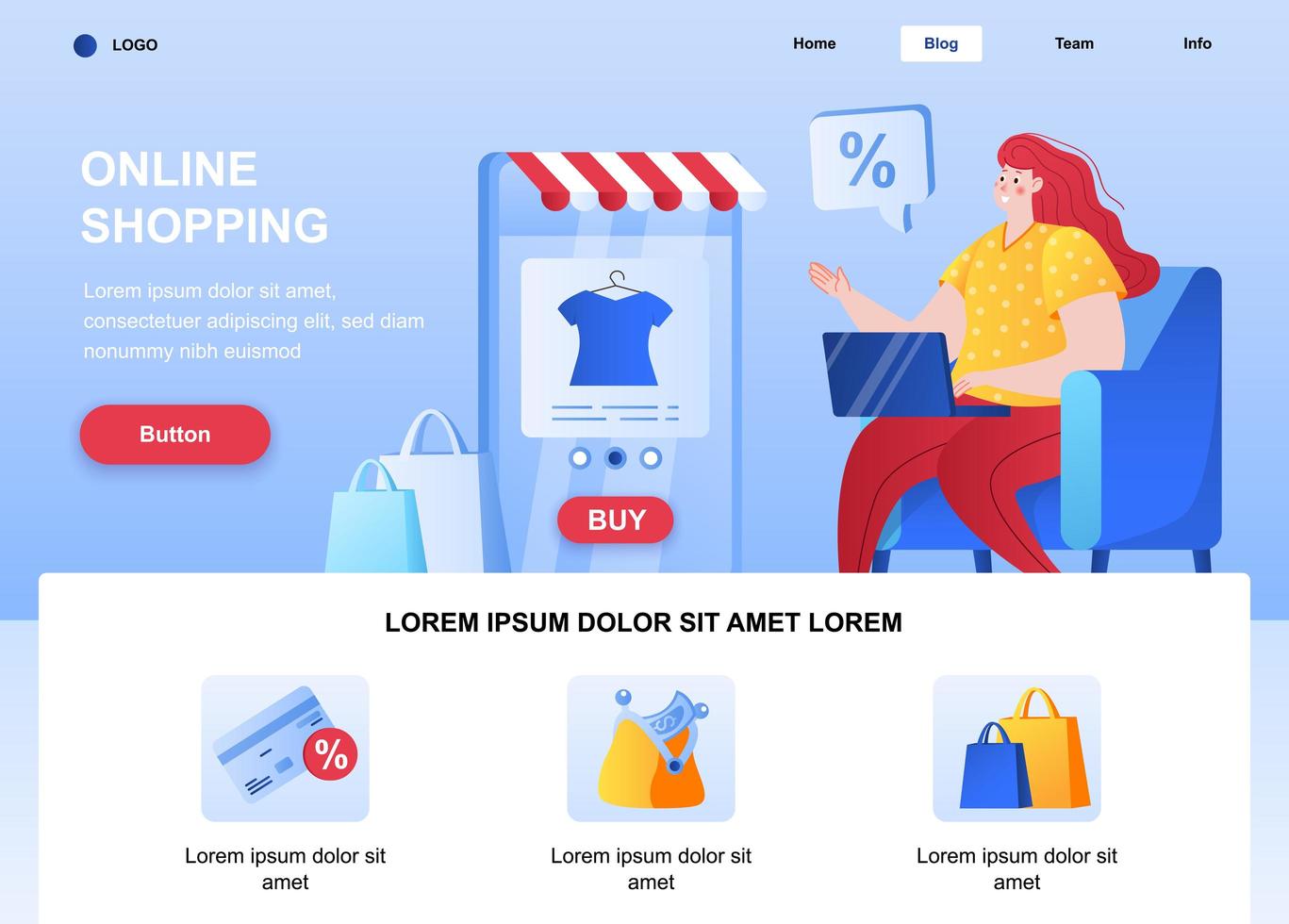 Online shopping flat landing page vector