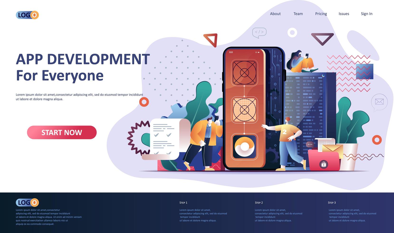 App development flat landing page template vector