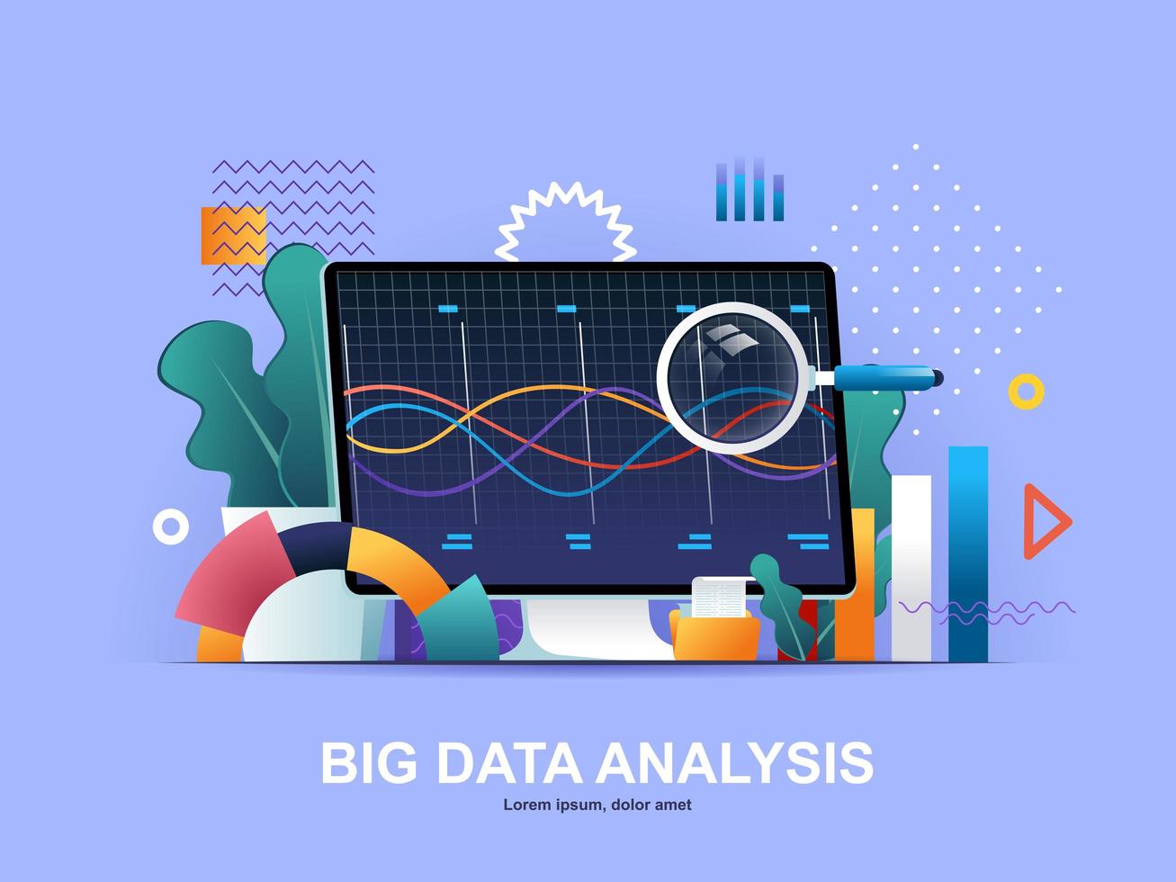 Big data analysis flat concept with gradients vector