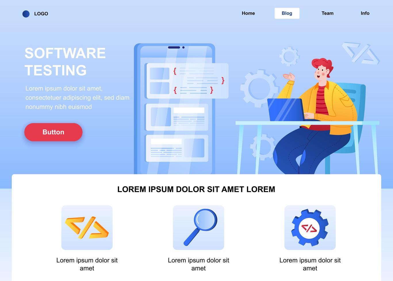 Software testing flat landing page vector