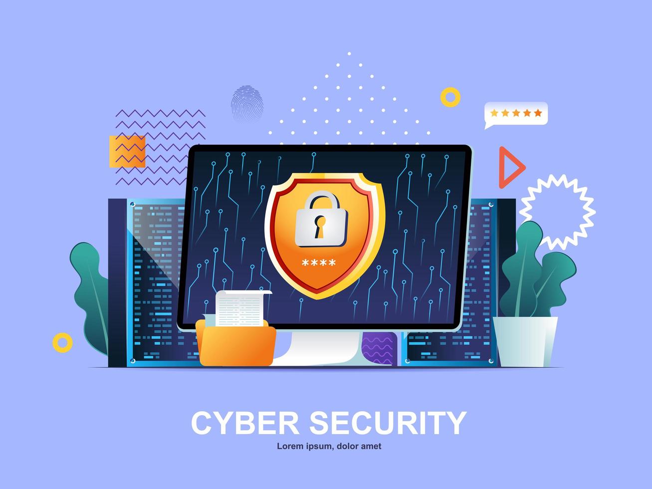 Cyber security flat concept with gradients vector