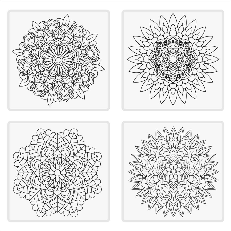 Mandala flowers for adult coloring book in 4 styles vector