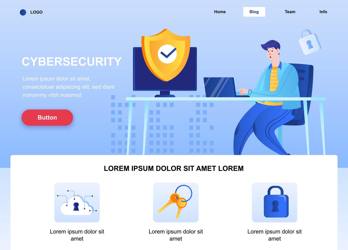 Cyber security flat landing page vector