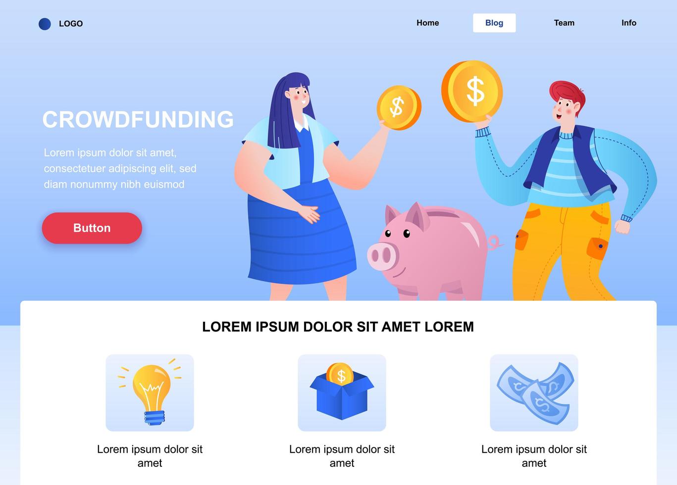 Crowdfunding flat landing page vector