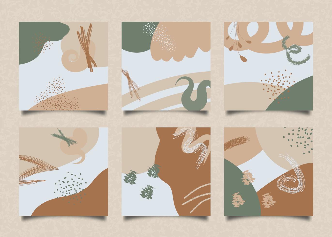 tarjetas cuadradas con formas abstractas de moda en tonos tierra vector