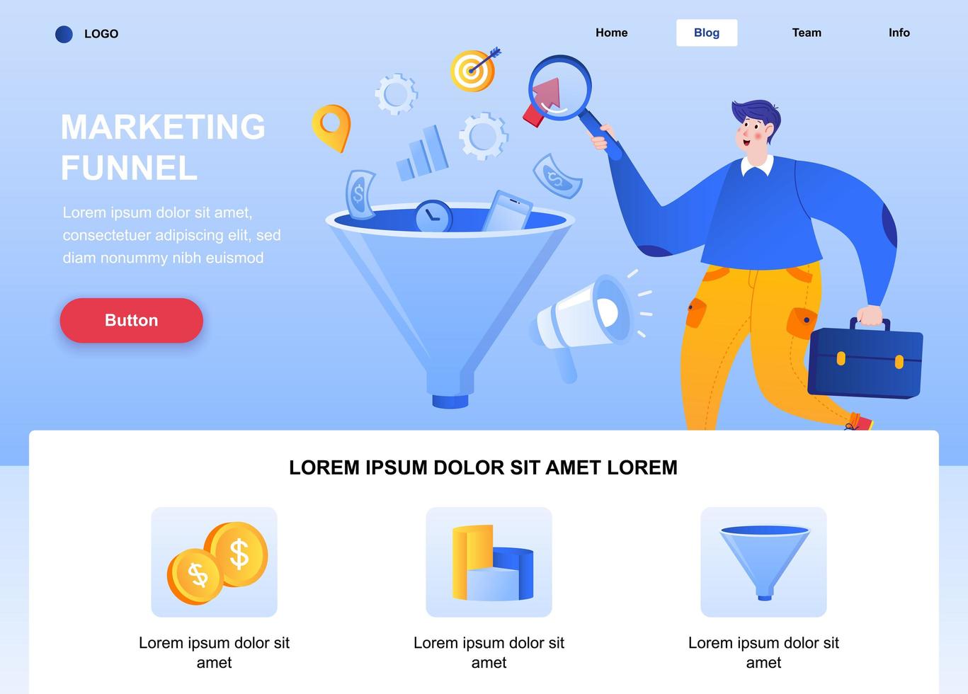 Marketing funnel flat landing page vector