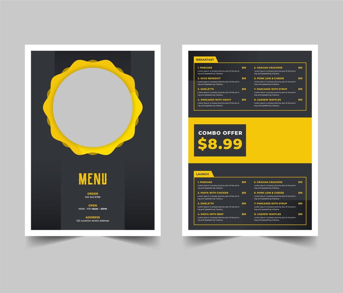 Gray and Yellow Restaurant Menu Flyer Template vector