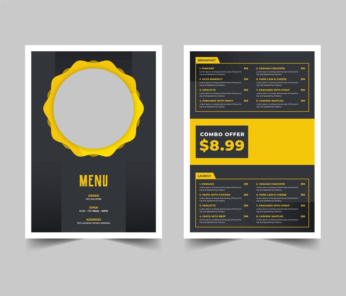 Gray and Yellow Restaurant Menu Flyer Template vector