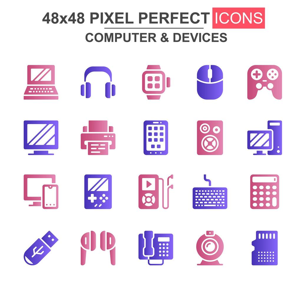 Computer and devices glyph icon set vector