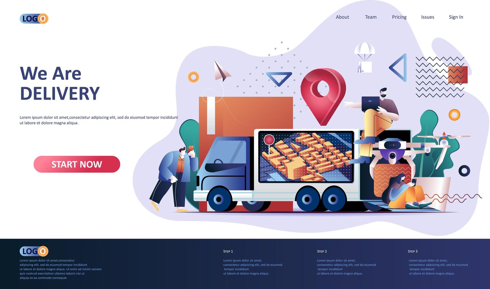 Delivery service flat landing page template vector