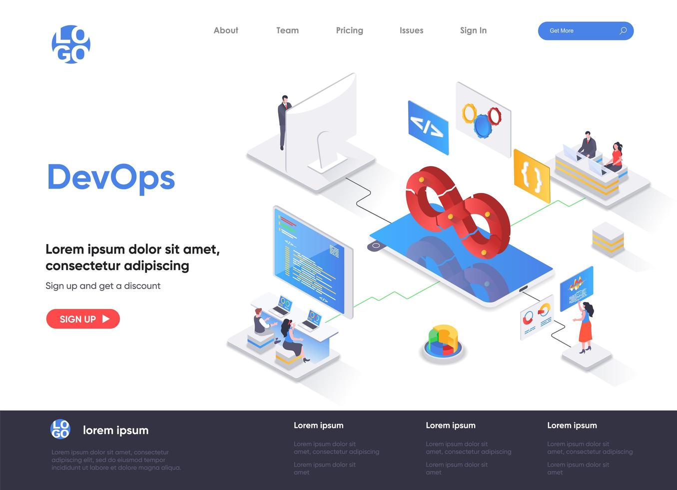 DevOps isometric landing page vector