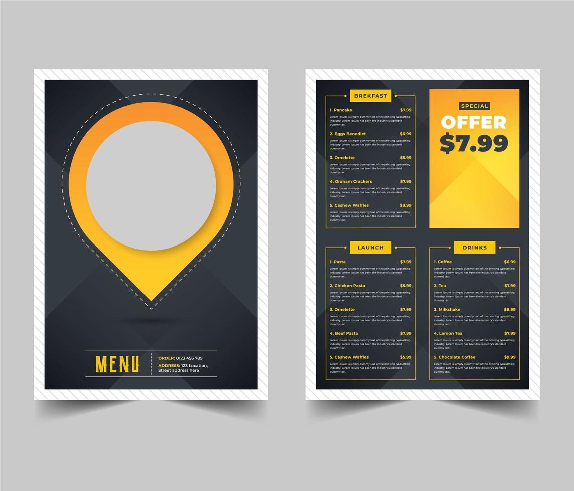 Map Pin Shape Restaurant Menu Flyer Template vector