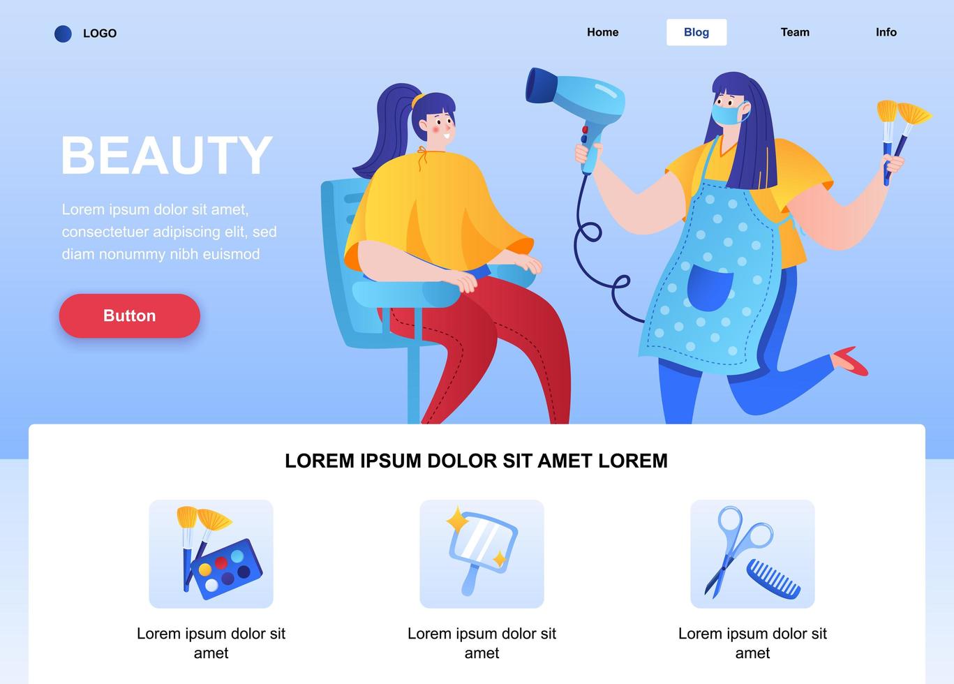 Beauty flat landing page vector