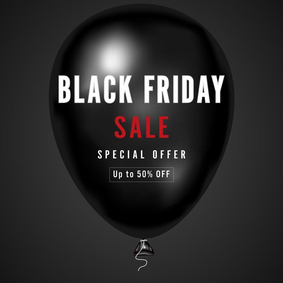 cartel de venta de viernes negro de globo negro brillante vector