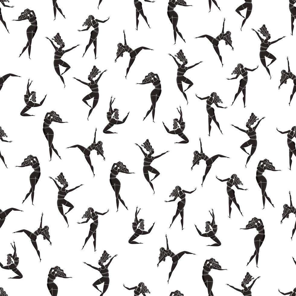 Seamless pattern with dancing girl poses. vector