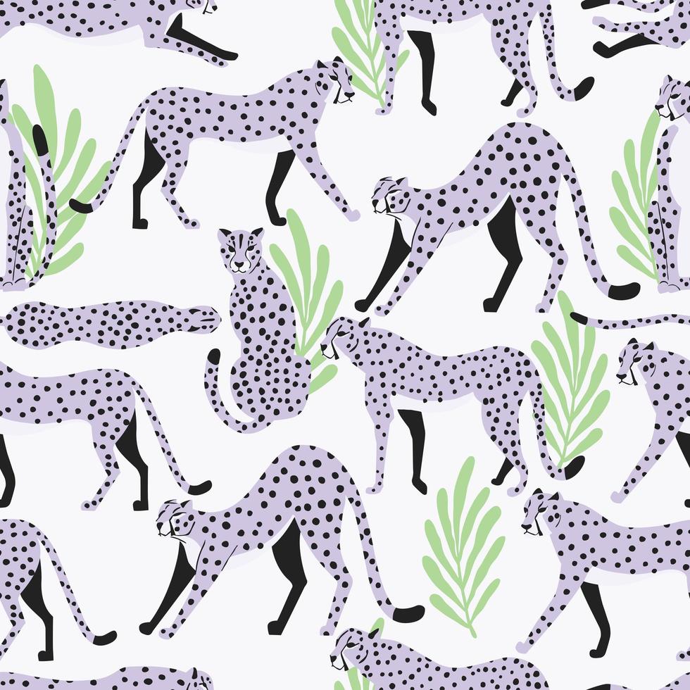 patrones sin fisuras exóticos grandes felinos guepardos morados claros vector