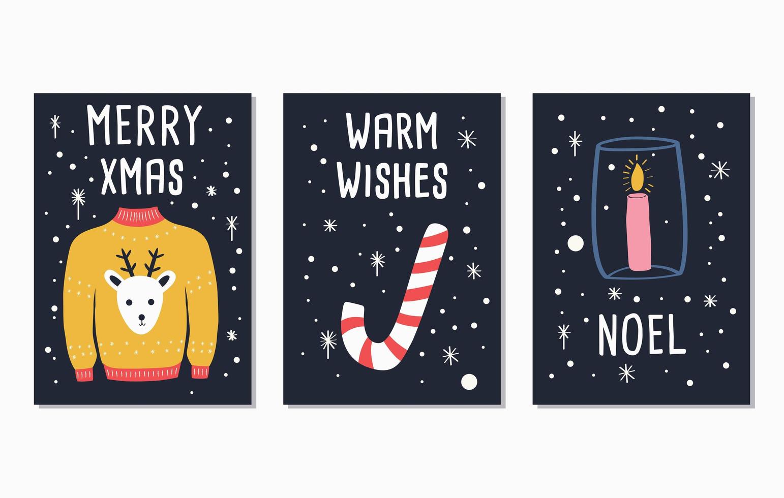 Merry Christmas and Happy New Year lettering cards vector