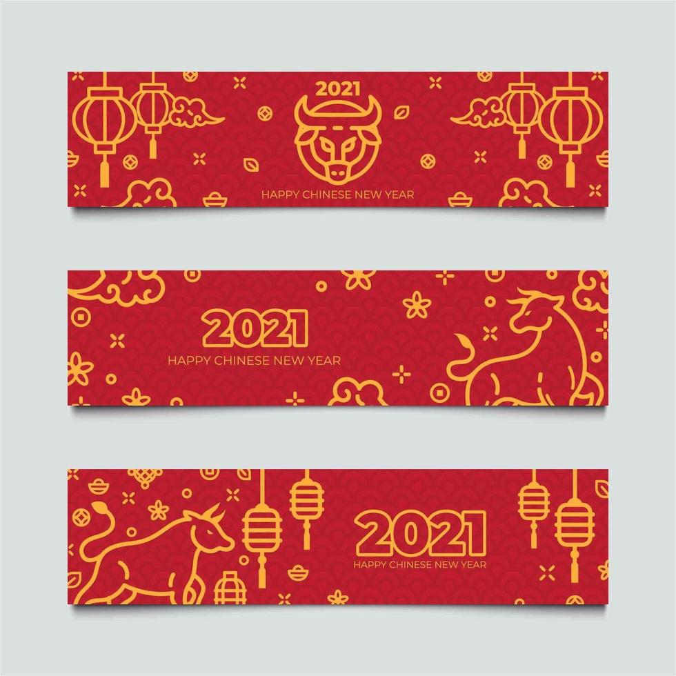 conjunto de banners de año nuevo chino de buey dorado vector