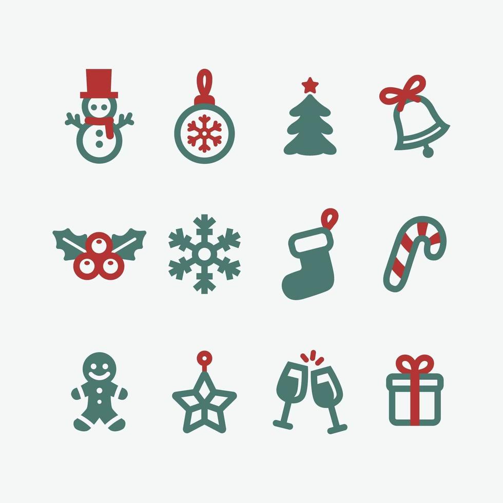 conjunto de arte de línea de icono de navidad vector