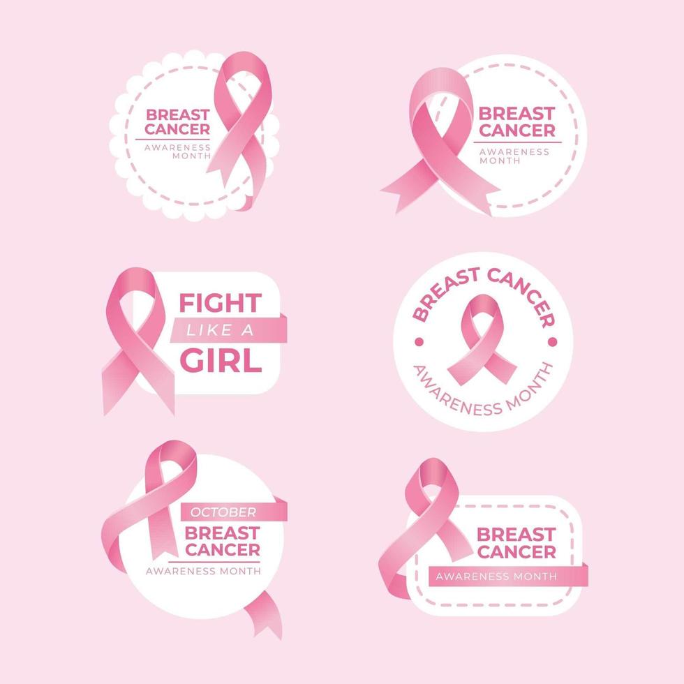conjunto de etiquetas de concienciación sobre el cáncer de mama vector