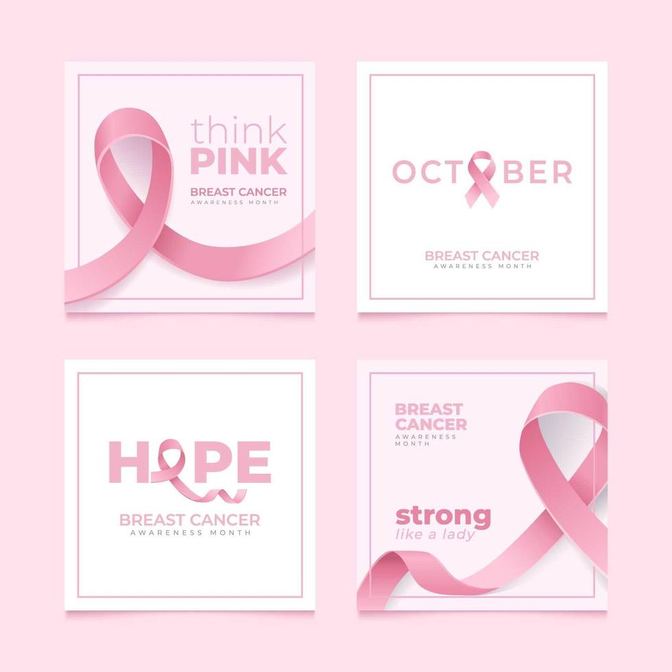 Set of Breast Cancer Awareness Card vector