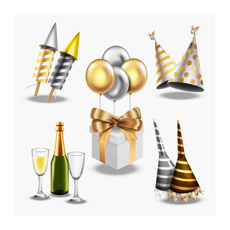 Realistic New Year Icons vector