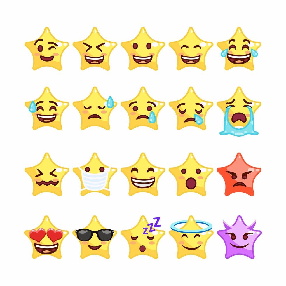 Set of stylish emoji star icons vector