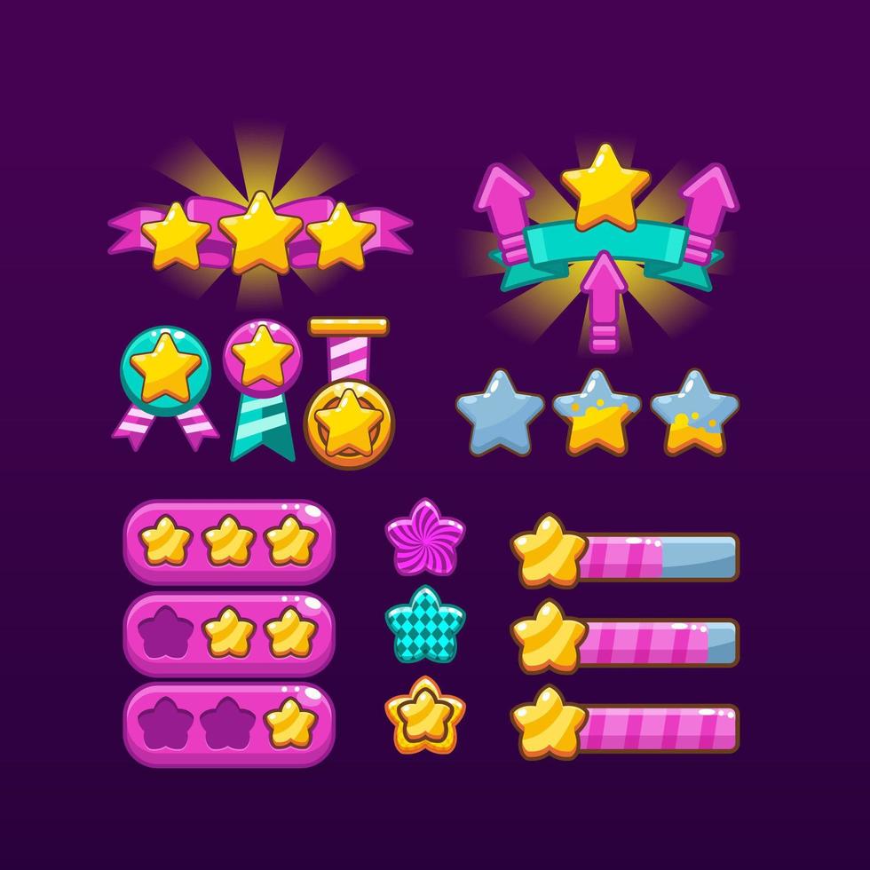 Cool and colourful games UI star icons vector