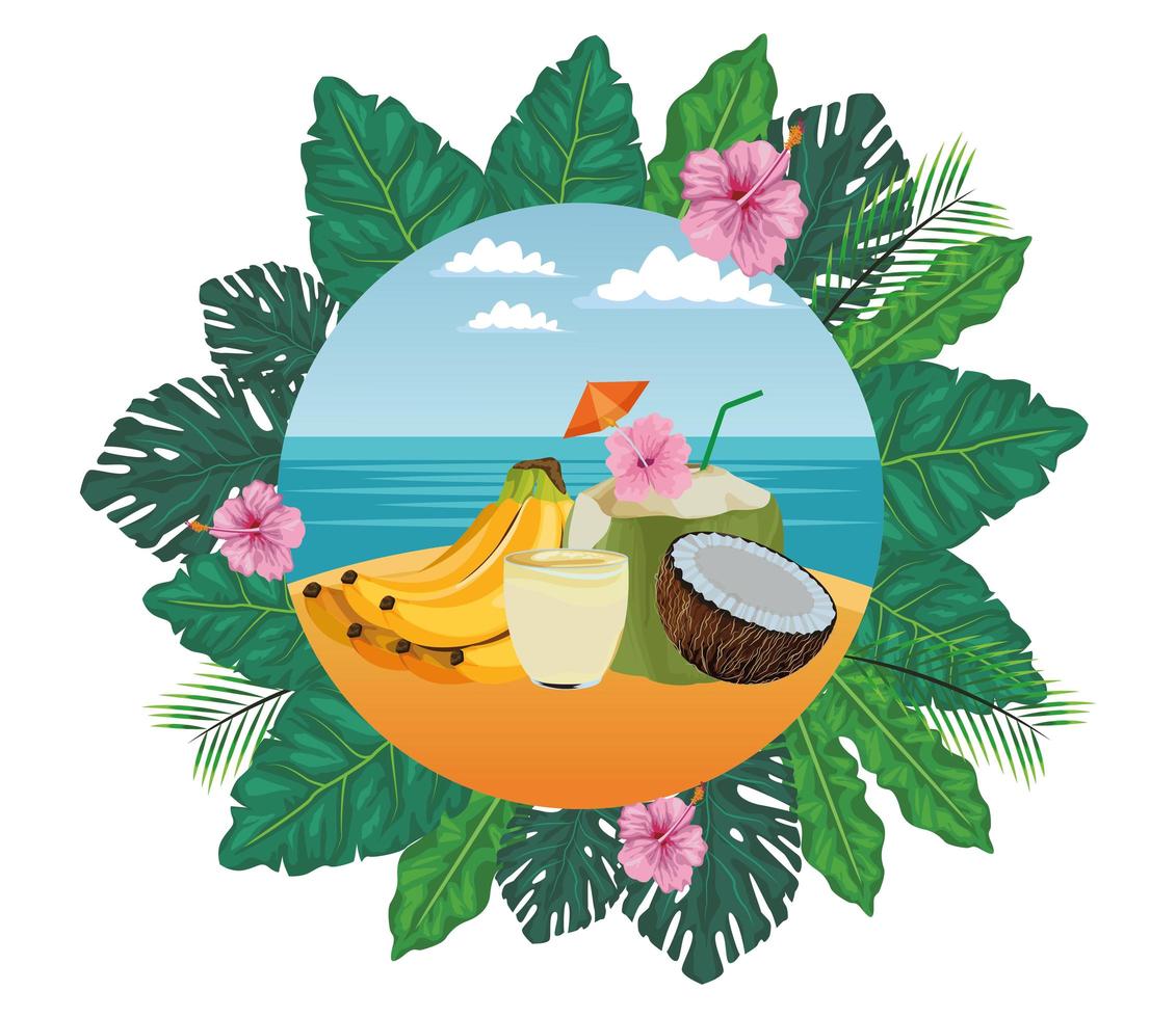 Tropical fruit smoothie drink vector