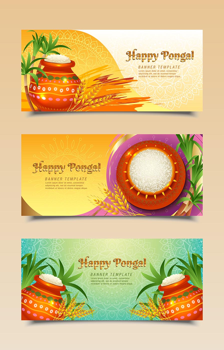 Happy Pongal Greetings Banner Templates 1555342 Vector Art at Vecteezy