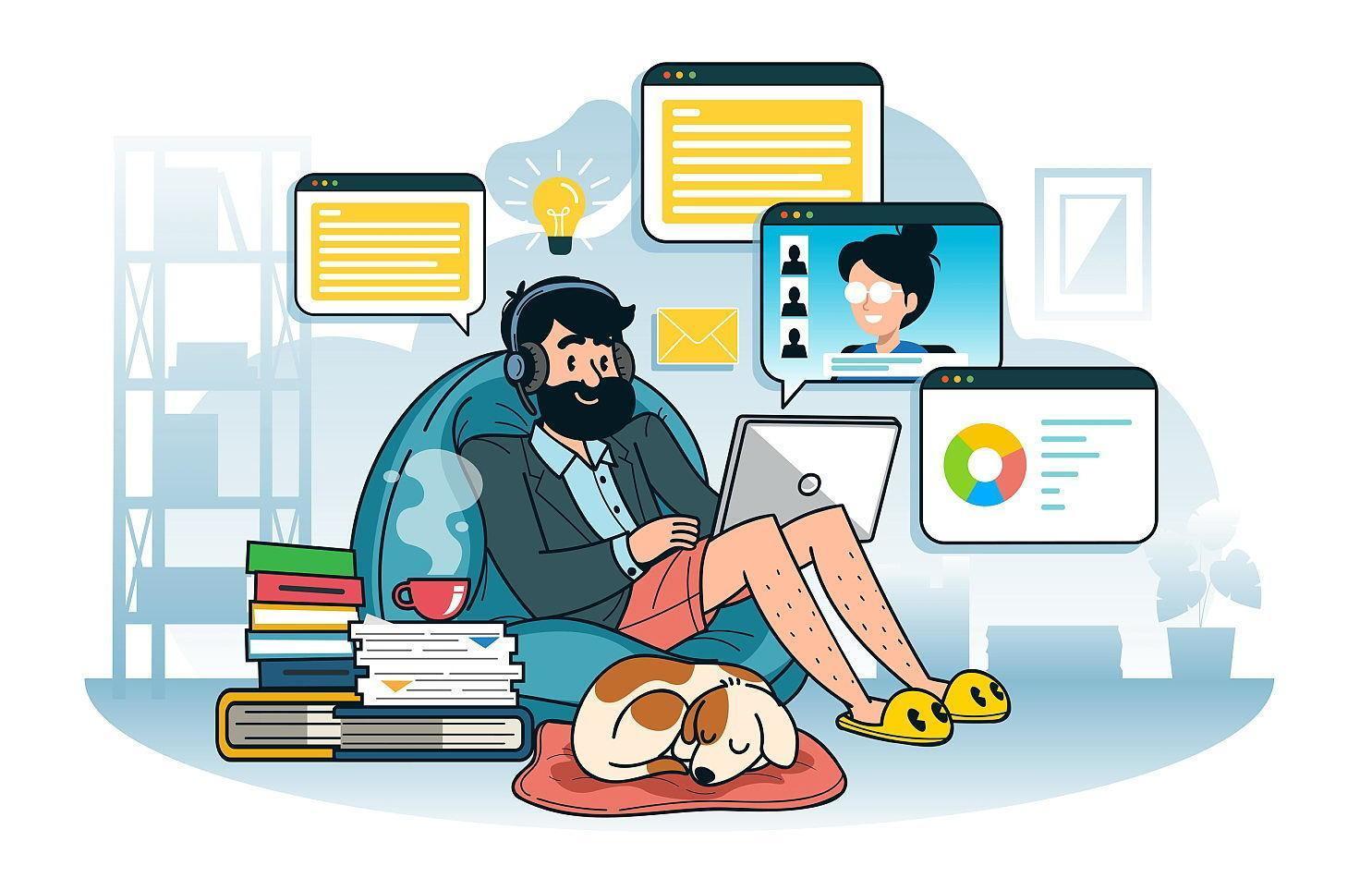 Man Working from Home During New Normal Concept vector