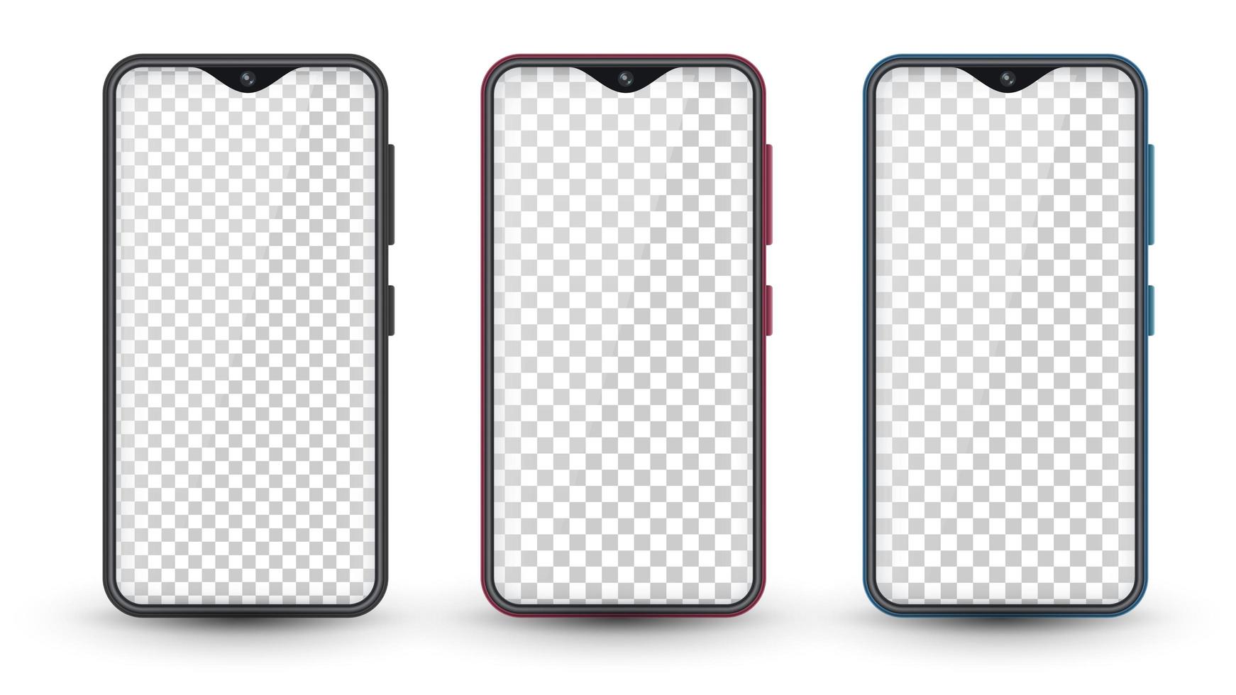 conjunto de teléfonos inteligentes a color realistas con pantallas en blanco vector