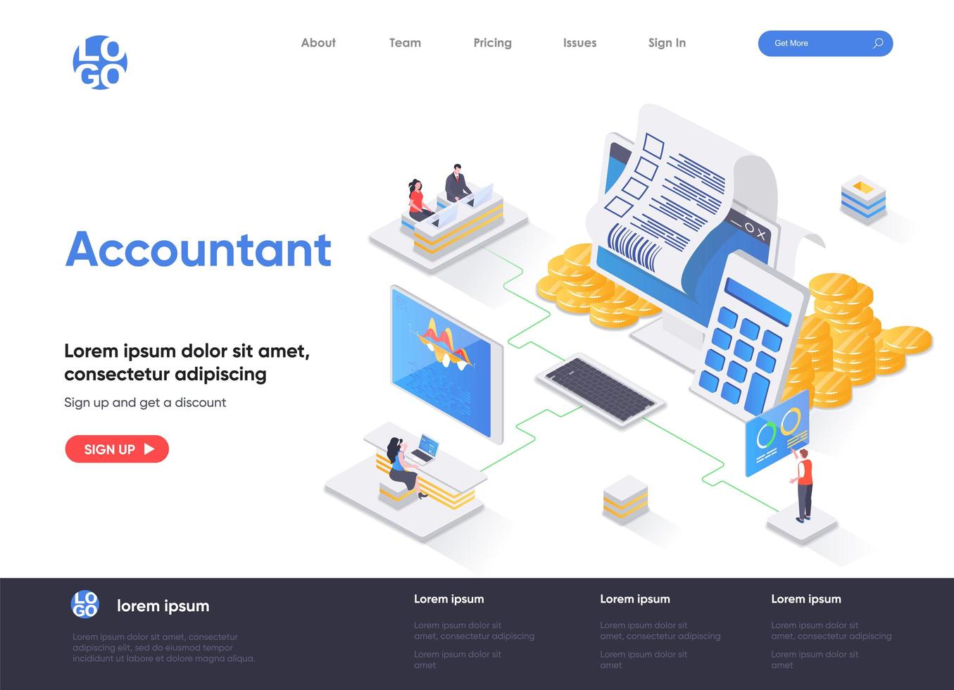 Accountant isometric landing page vector