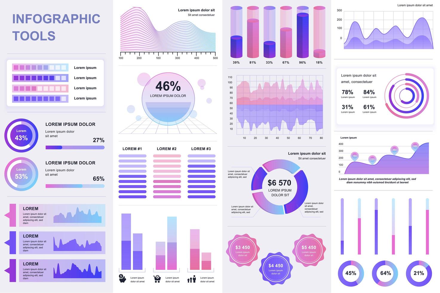 Bundle of UI, UX, KIT infographic elements vector