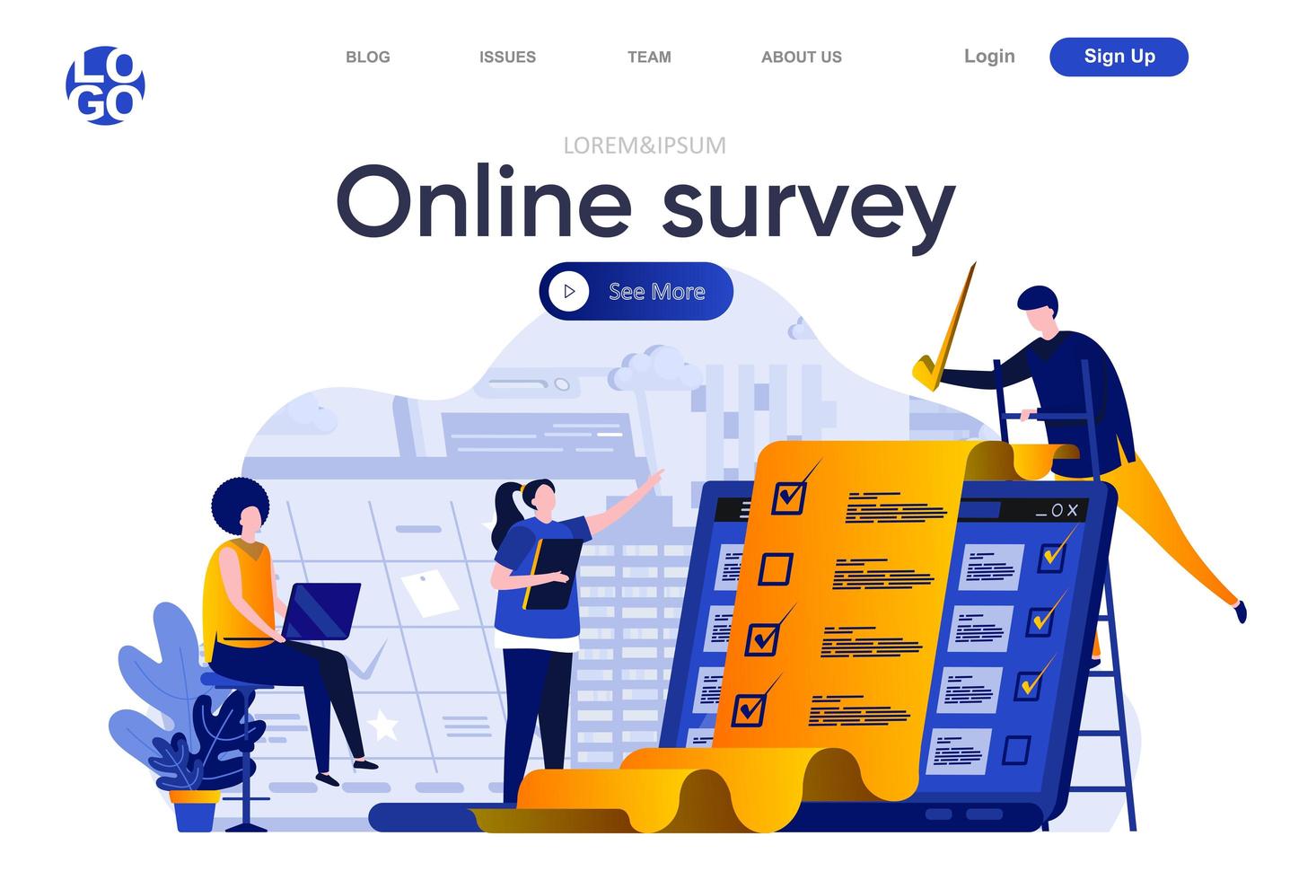 Online survey flat landing page vector