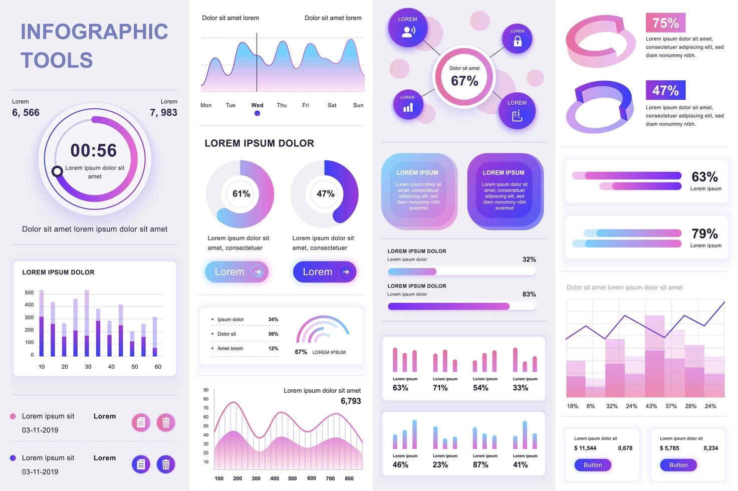 Bundle of UI, UX, KIT infographic elements vector