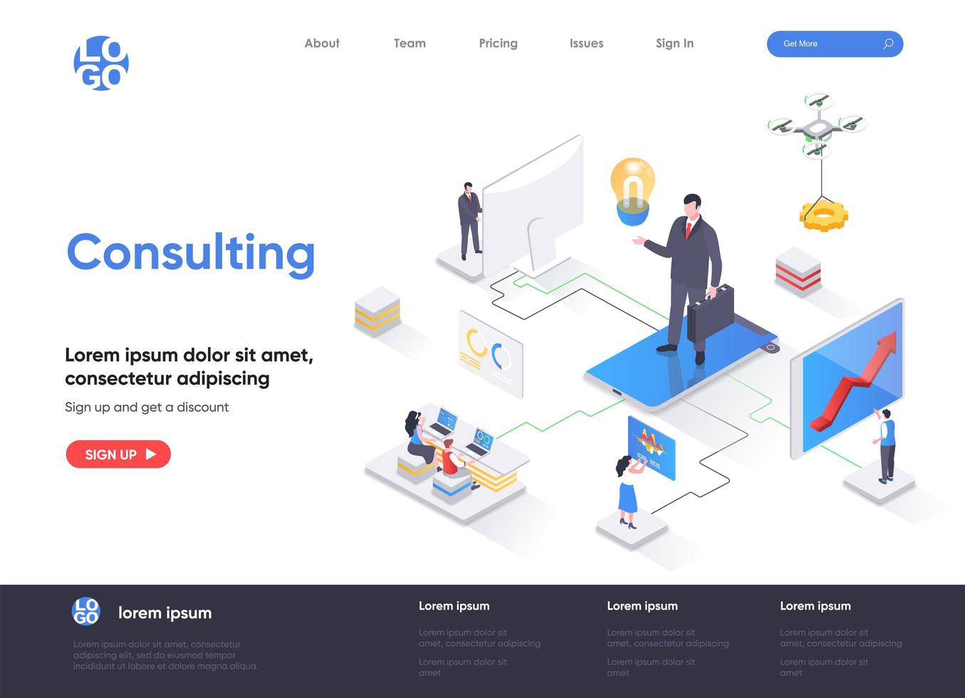 Consulting isometric landing page vector