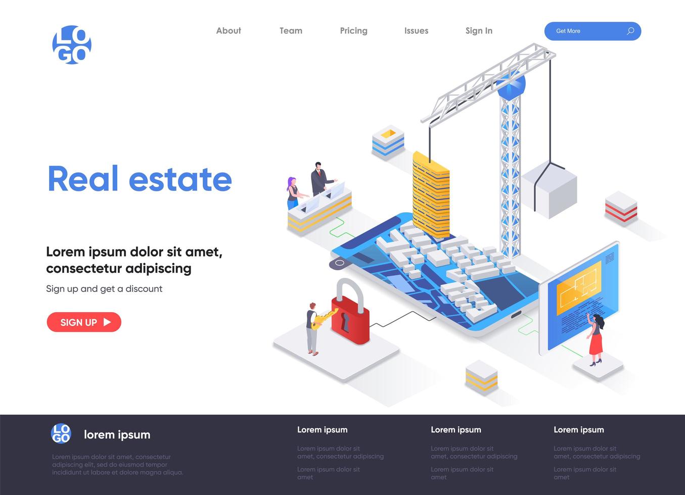 Real estate isometric landing page vector