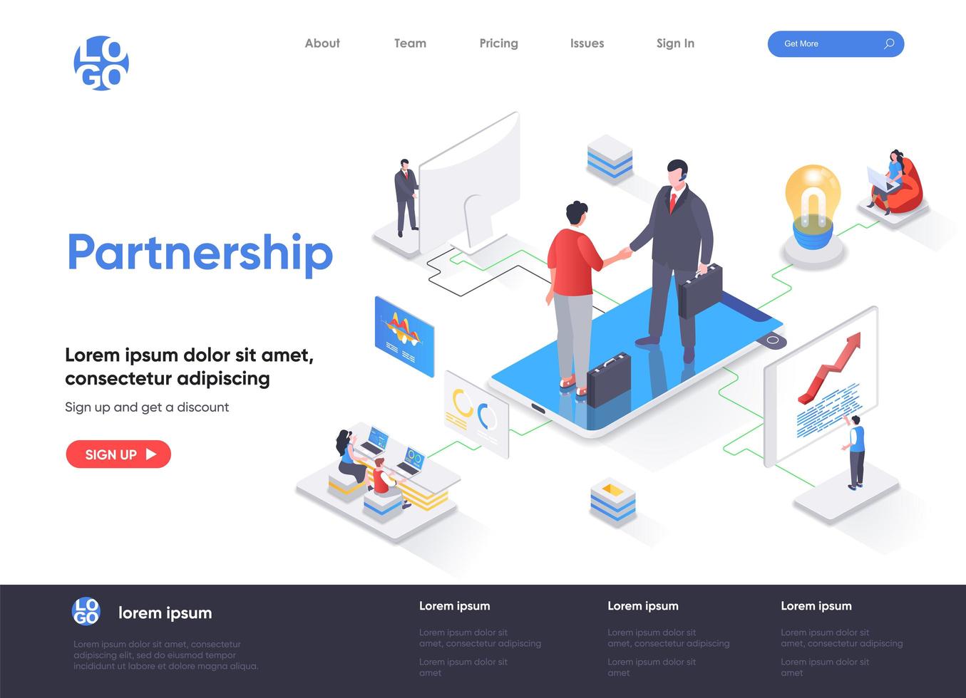 Partnership isometric landing page vector