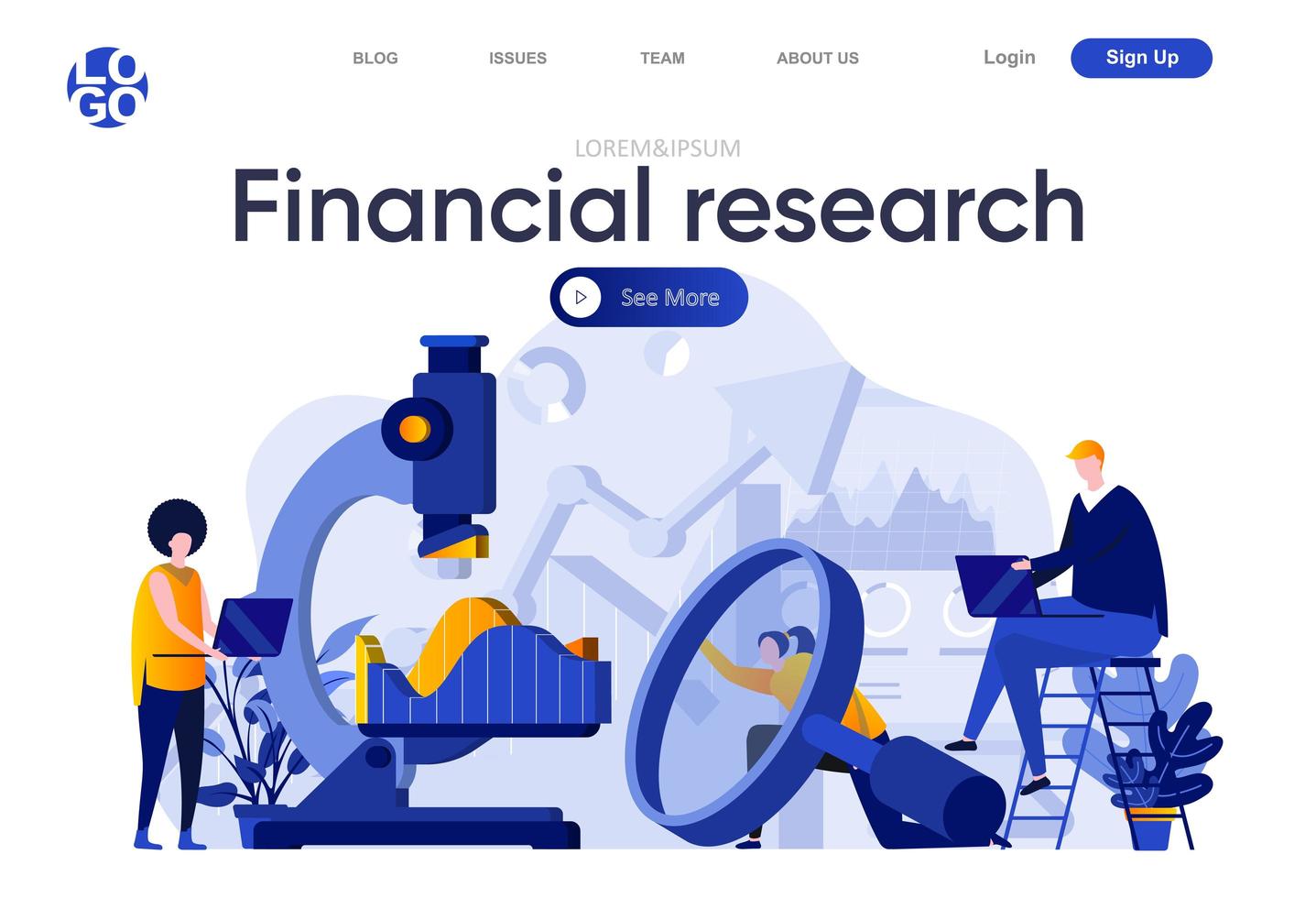 página de inicio plana de investigación financiera vector