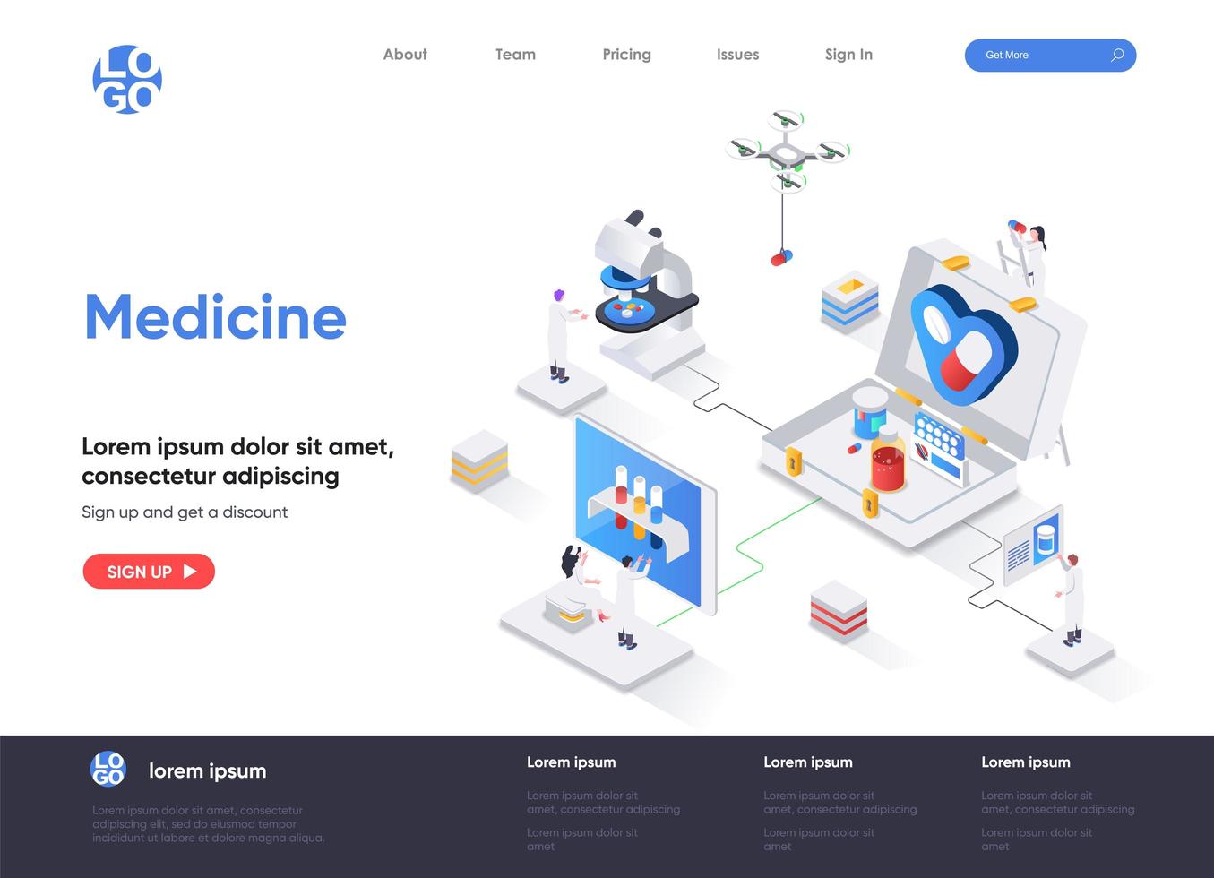 Medicine isometric landing page vector