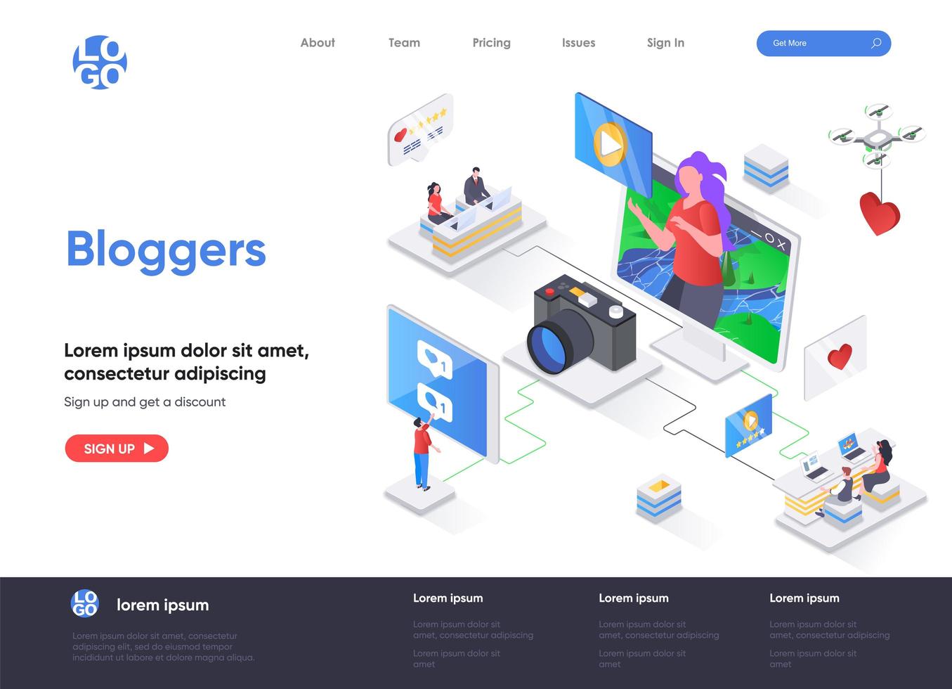 Bloggers isometric landing page vector