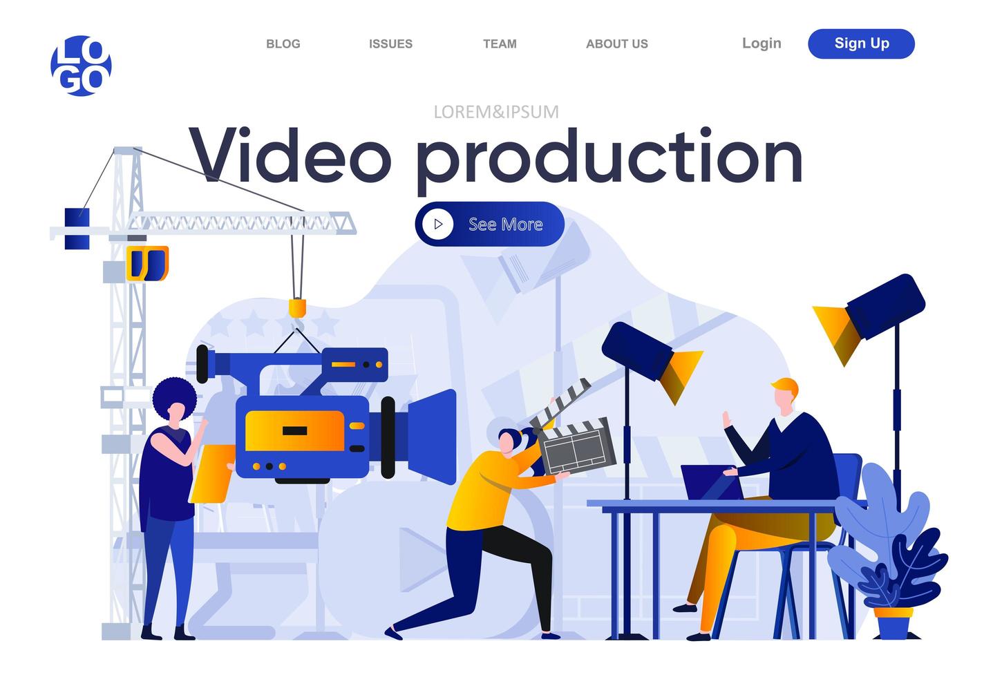 Video production flat landing page vector
