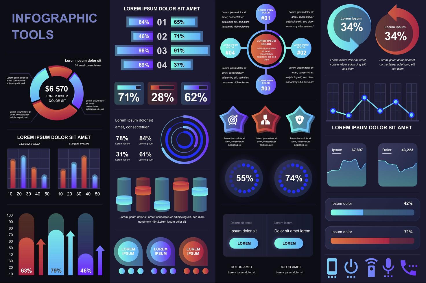 paquete de elementos de infografía ui, ux, kit vector