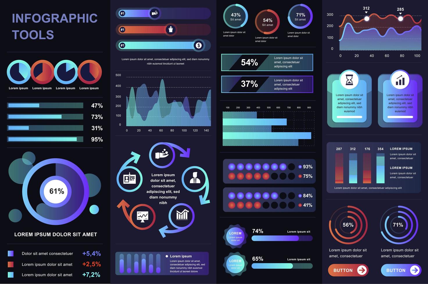 Bundle of UI, UX, KIT infographic elements vector