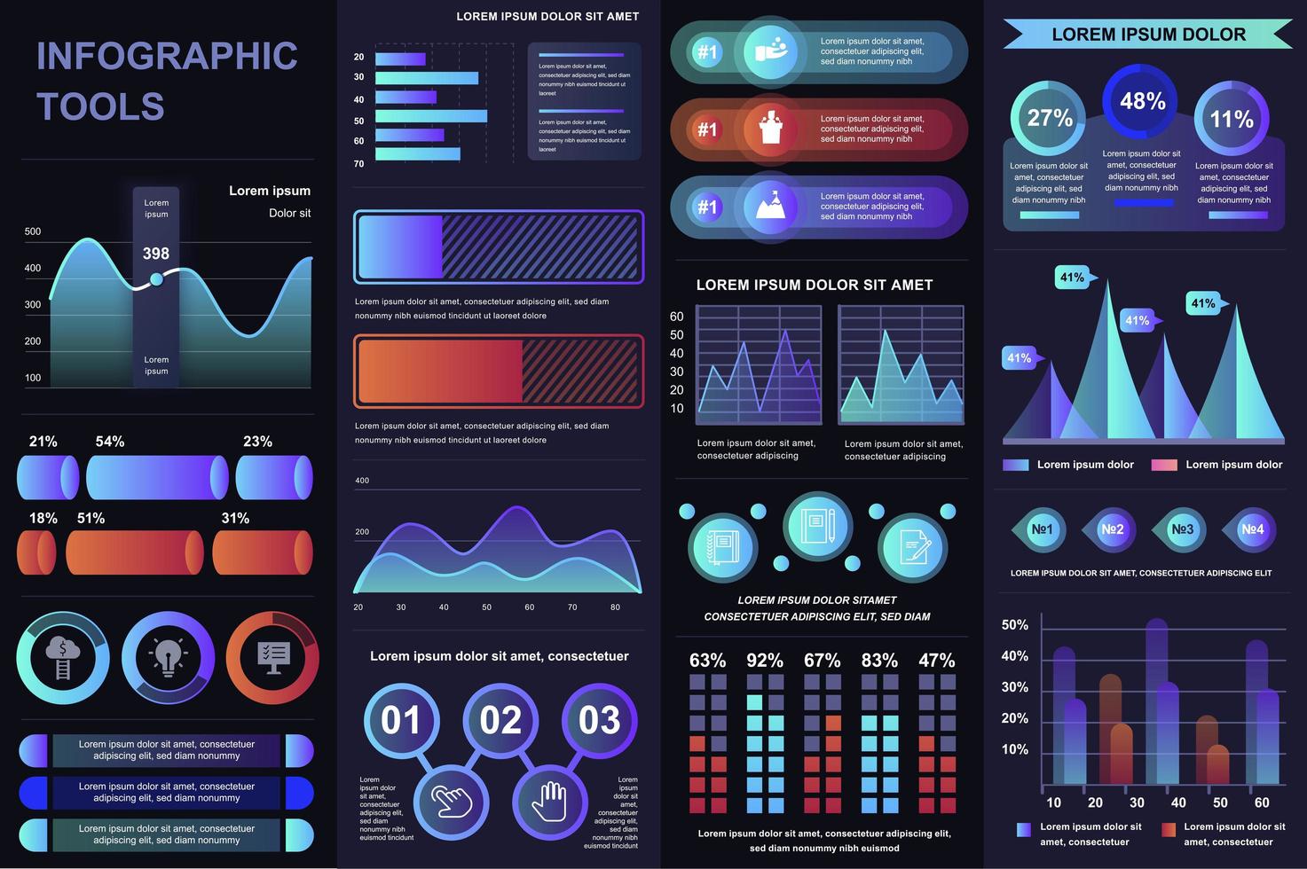 Bundle of UI, UX, KIT infographic elements vector