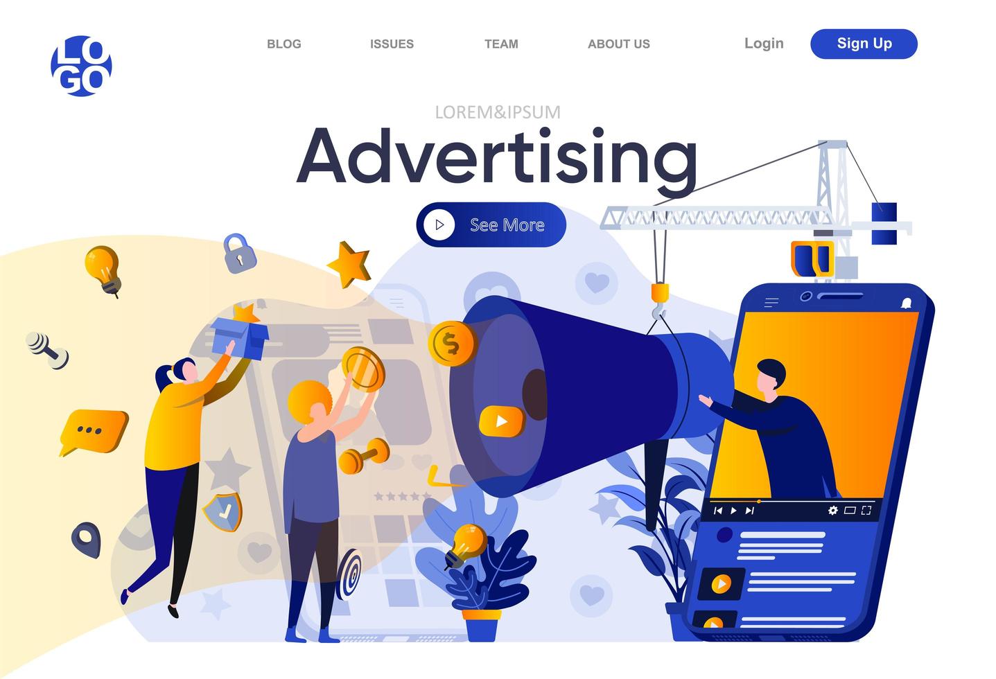 Advertising flat landing page vector