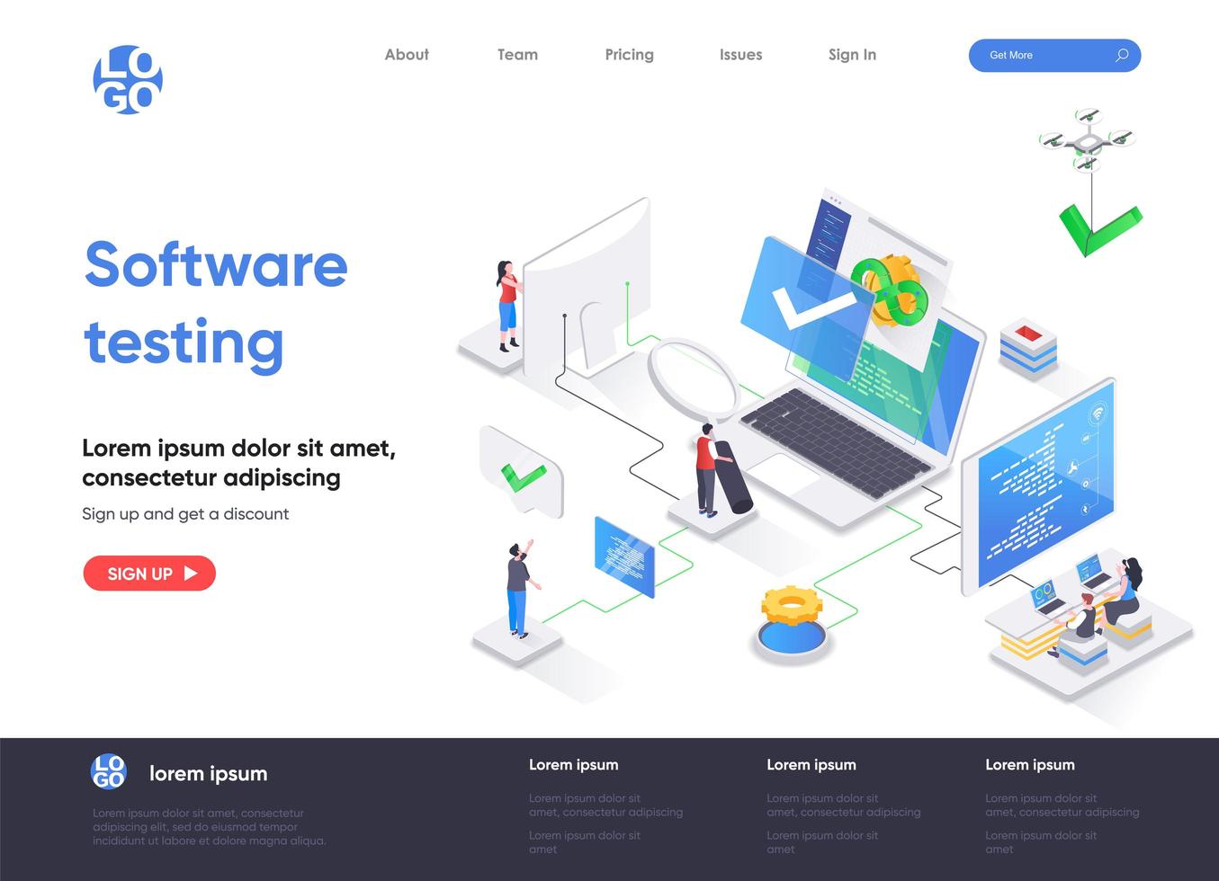 Software testing isometric landing page vector