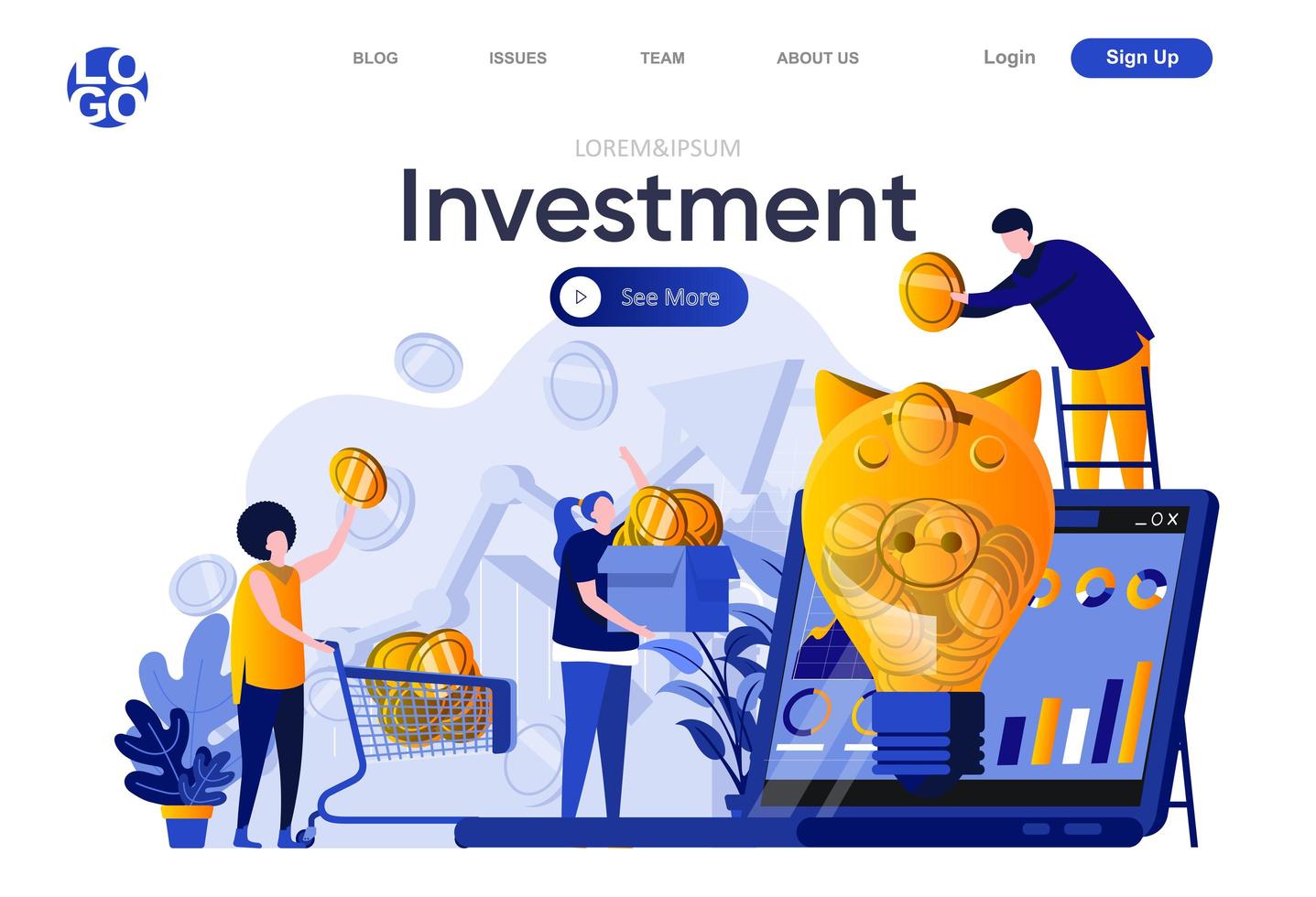 Investment flat landing page vector